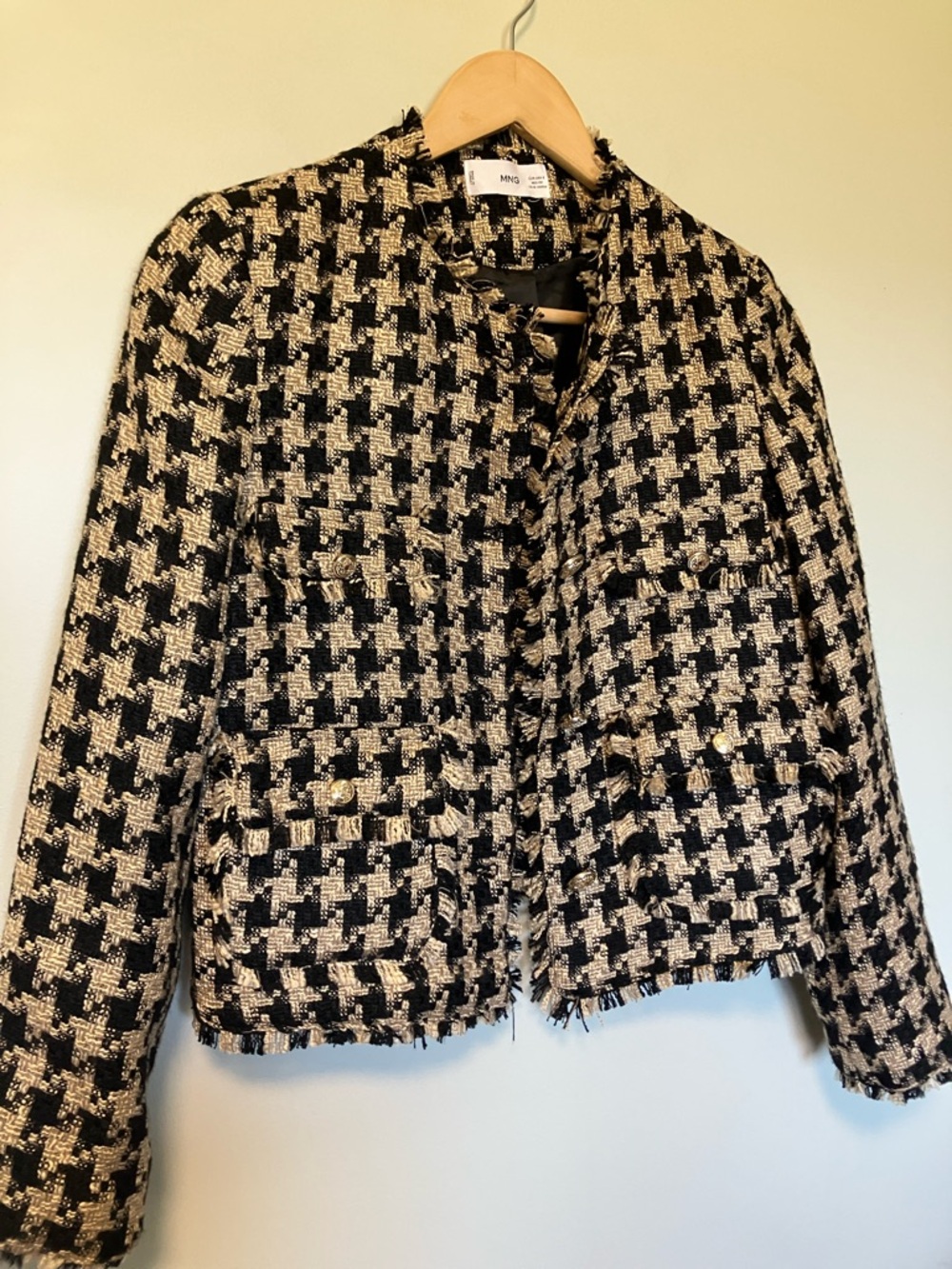 Mango Black and Cream Houndstooth Tweed Blazer - Picture 4 of 9